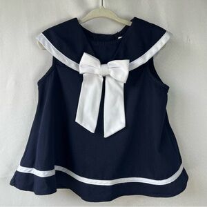 Rare Editions Girl's 4T Navy Sailor Collar Top Large White Bow & Trim